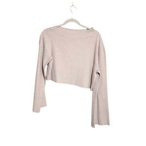 THEORY Oatmeal Assymetrical Boatneck Wide Sleeve Cropped Sweater Quiet Luxury